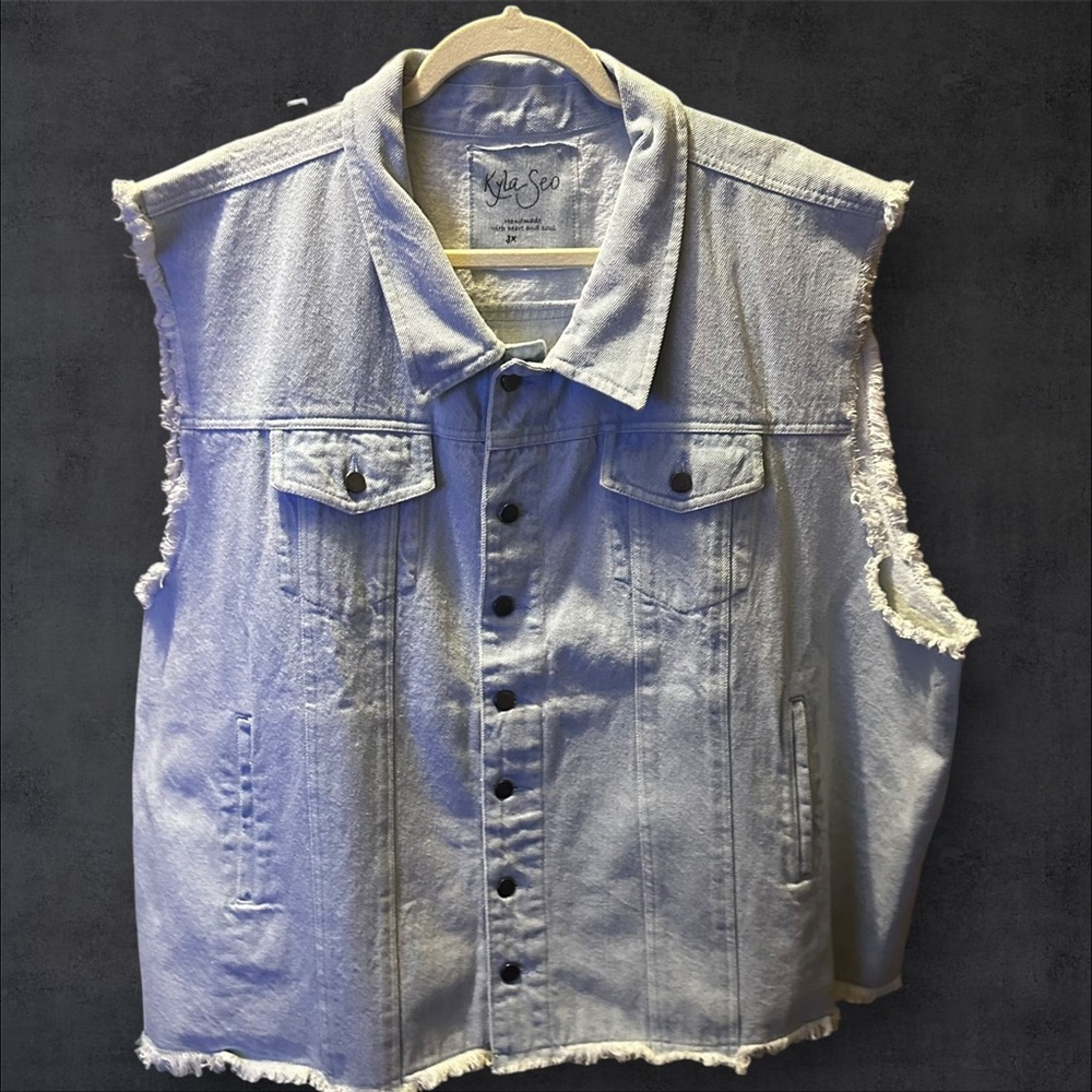 Kyla Seo Floral Denim Fringe Vest - 3X